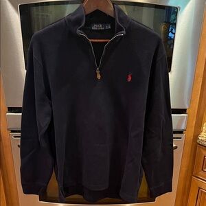 Polo by Ralph Lauren Men's Navy Blue quarter Zip-Up Sweater, size large